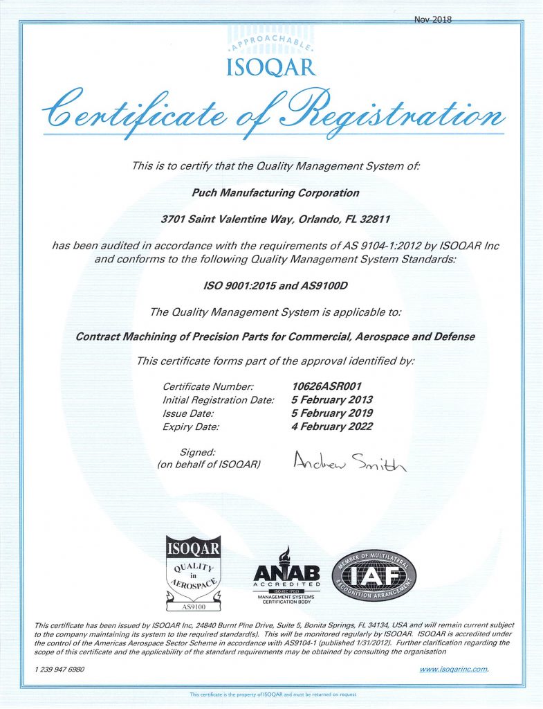 AS9100D Certificate